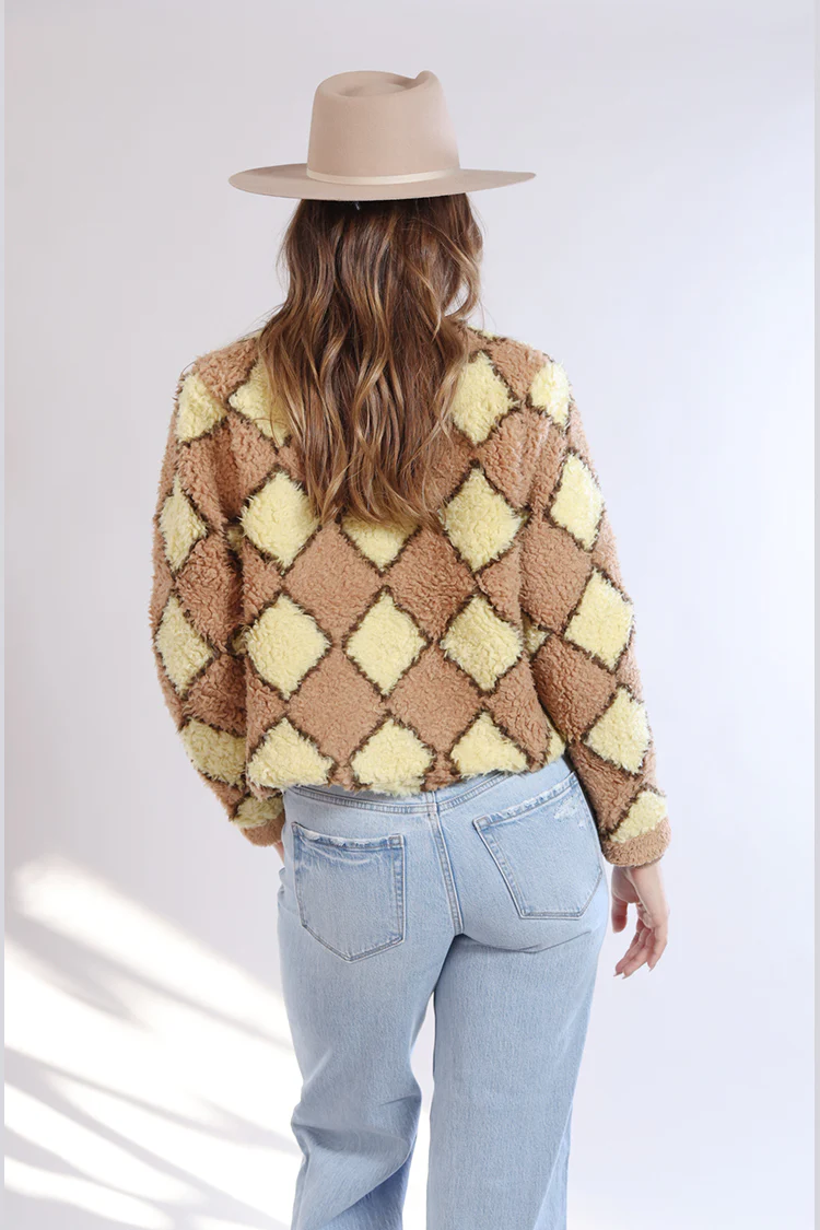 Faux Shearling Argyle Jacket - Image 4