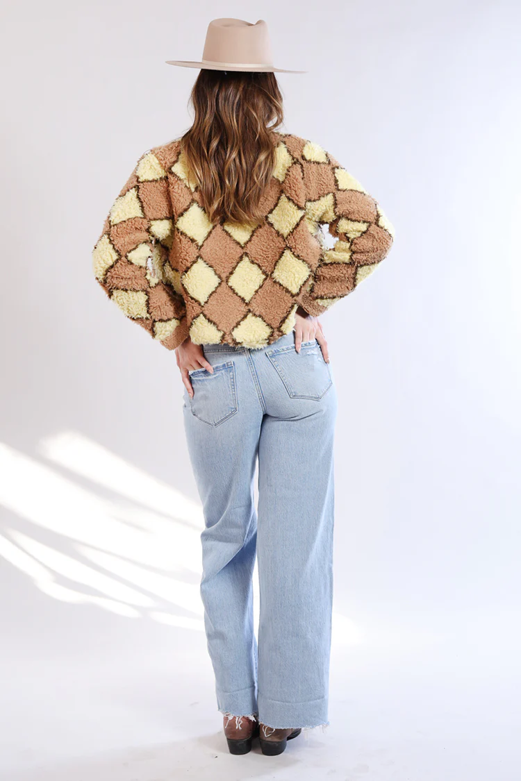 Faux Shearling Argyle Jacket - Image 5