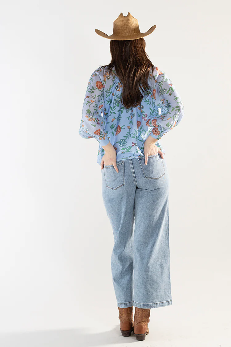 Floral Long Sleeve Blouse with Neck Tie - Image 2