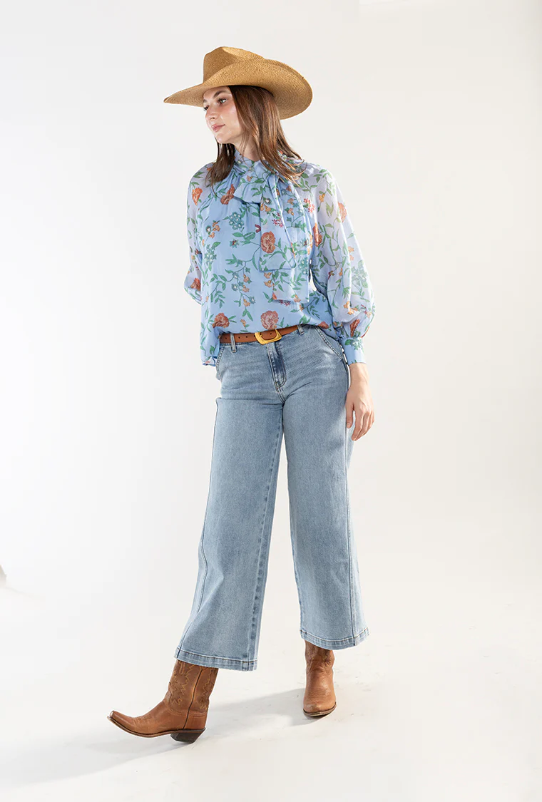Floral Long Sleeve Blouse with Neck Tie - Image 3