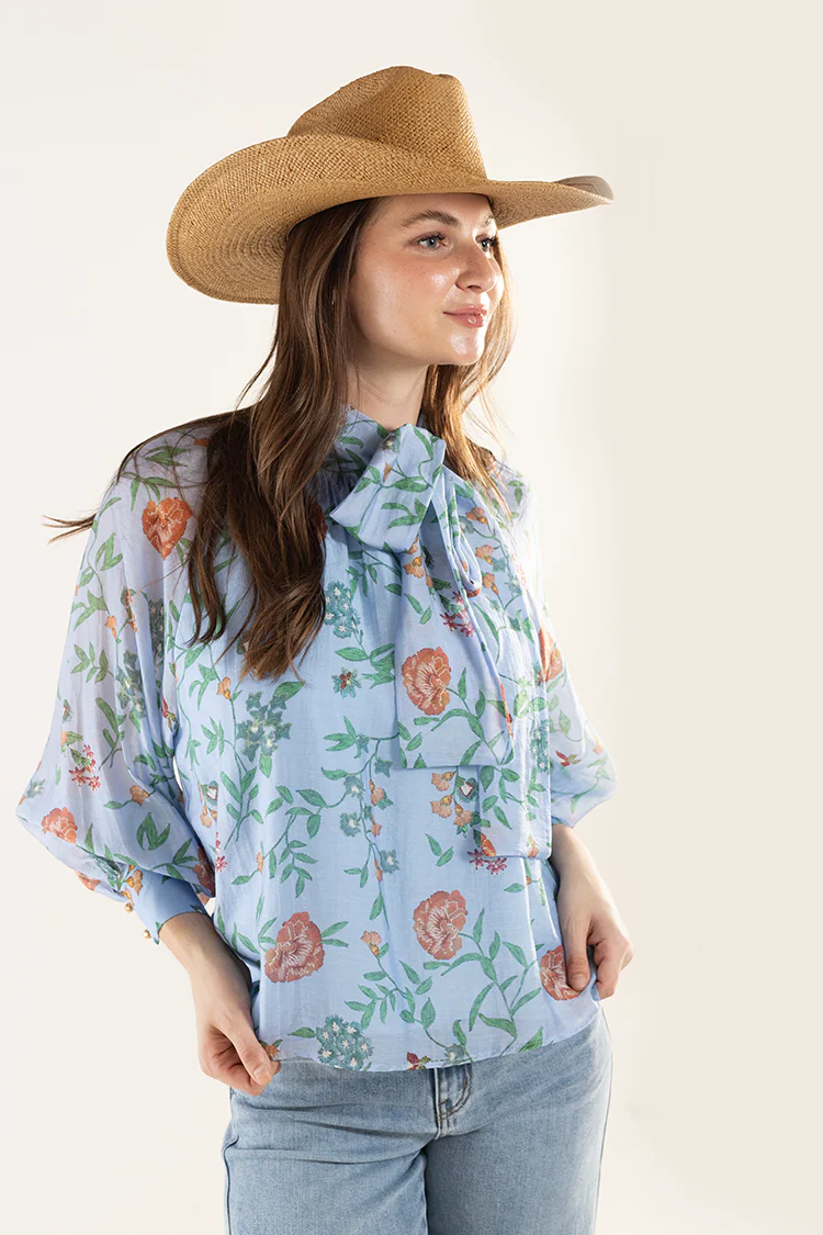 Floral Long Sleeve Blouse with Neck Tie - Image 4