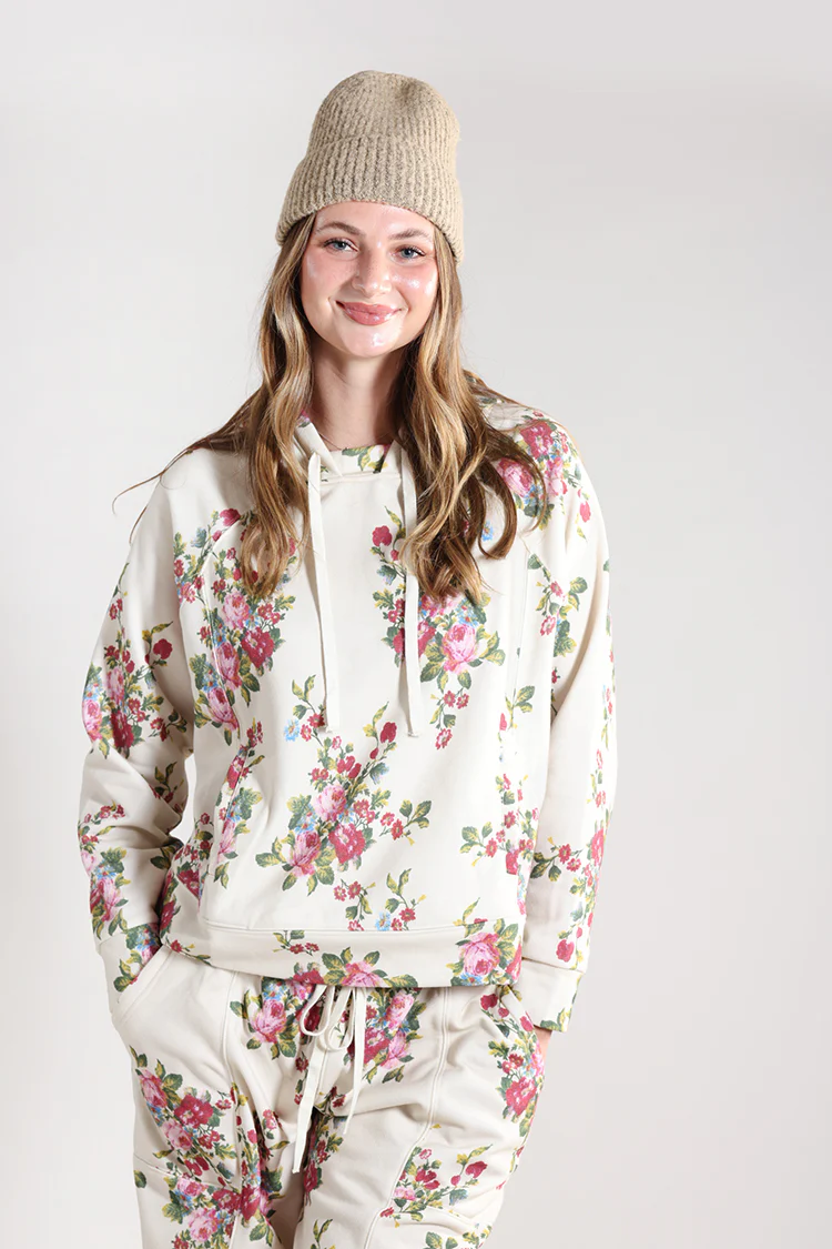 Floral Printed French Terry Hoodie - Image 2