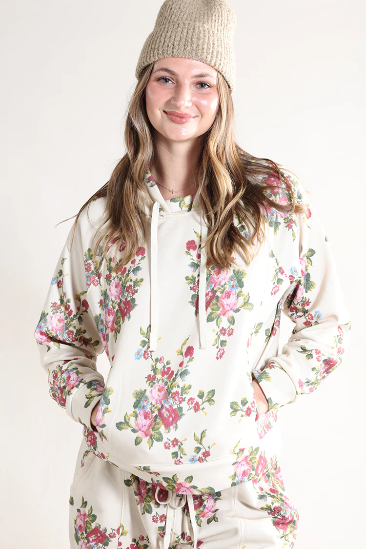 Floral Printed French Terry Hoodie - Image 4