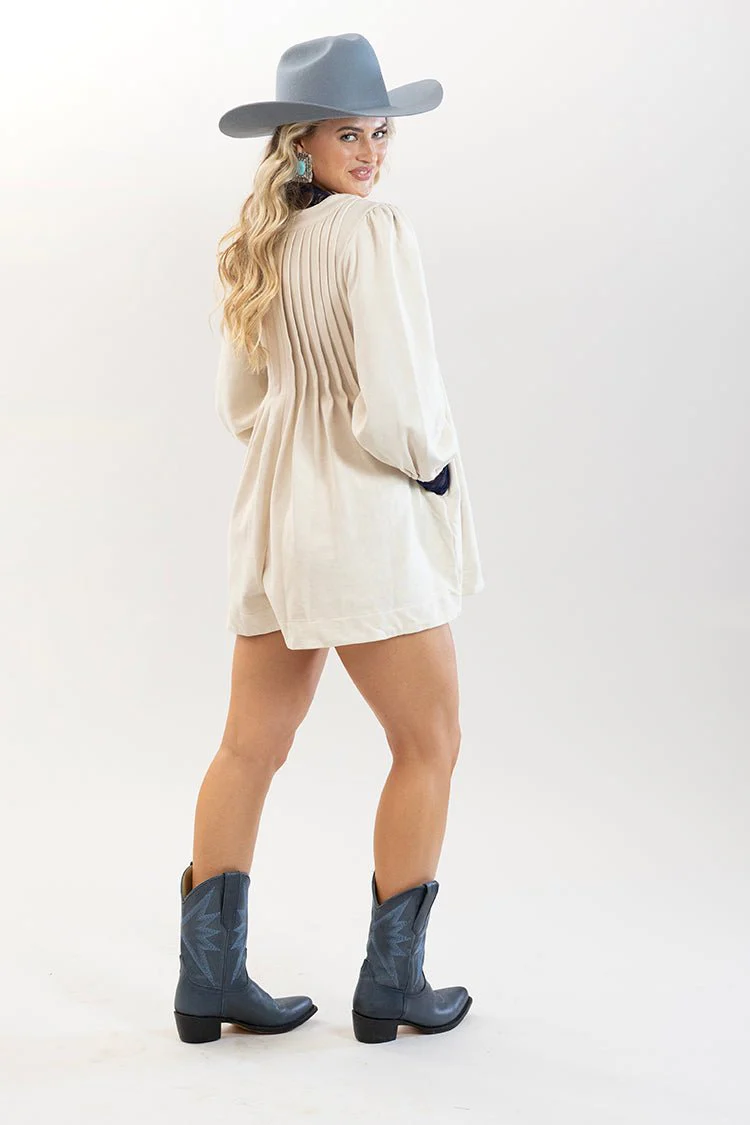 French Terry Long Sleeve Pleated Romper - Image 4