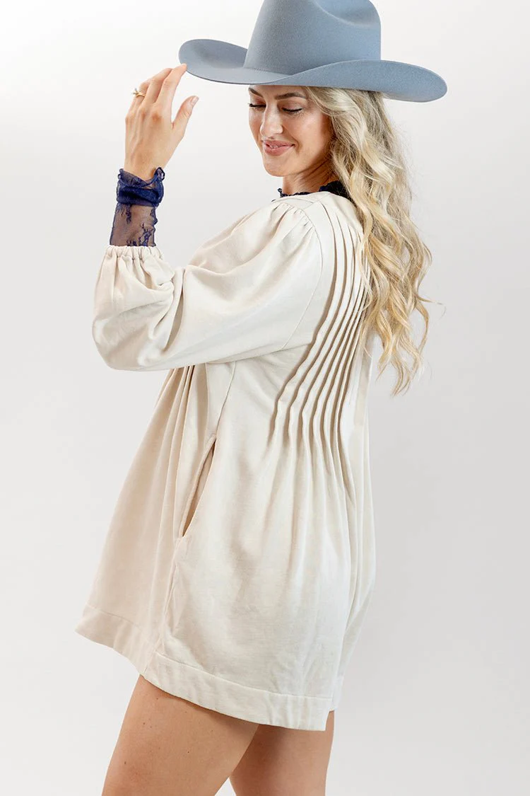 French Terry Long Sleeve Pleated Romper - Image 5
