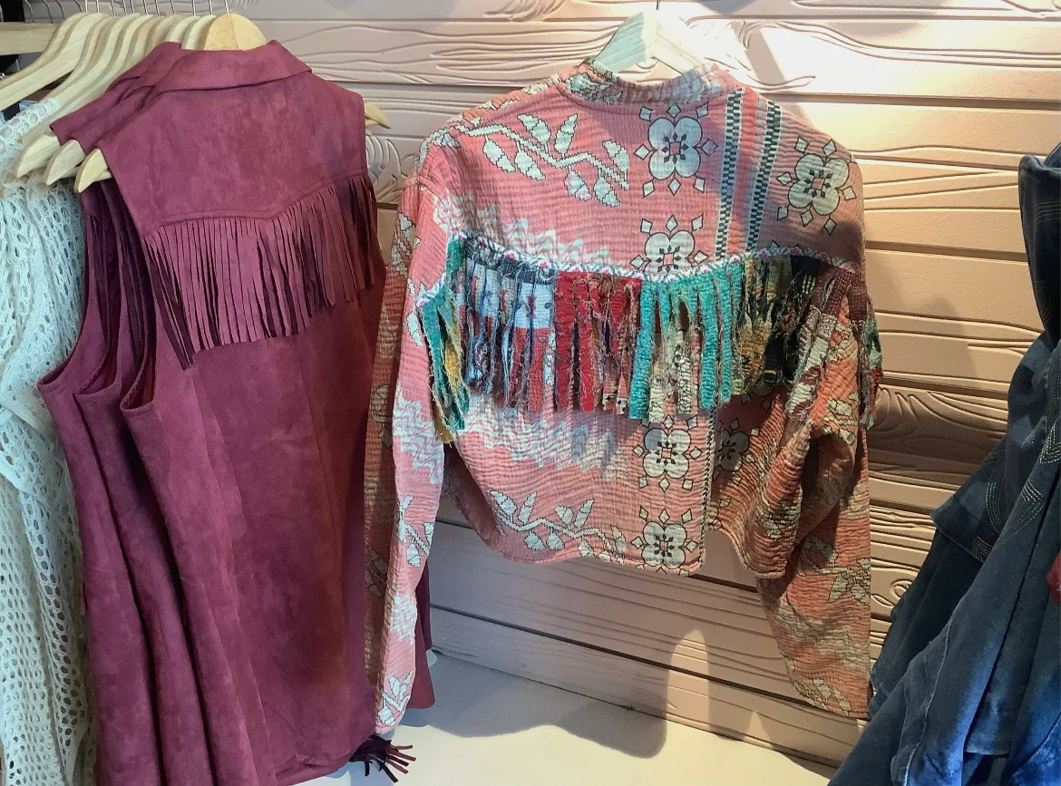 Fringe Kantha Long Sleeve Cropped Jacket