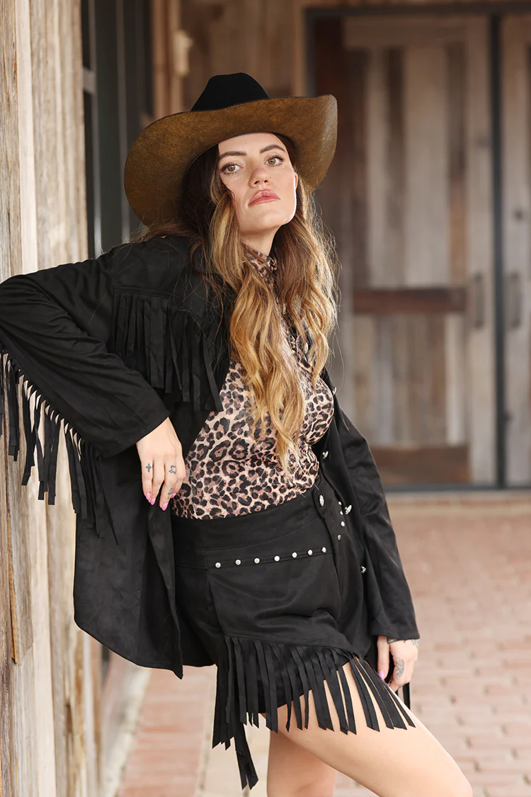 Fringe Western Shacket - Black