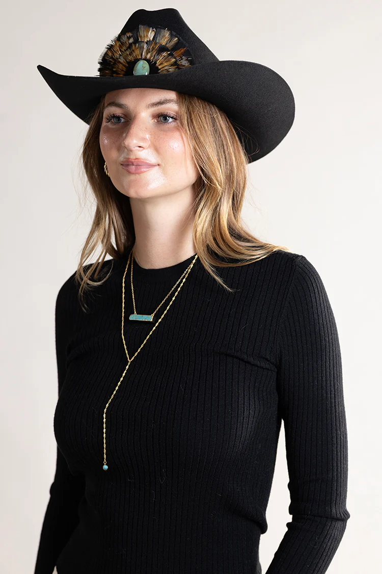Gold and Turquoise Lariat Necklace - Image 2