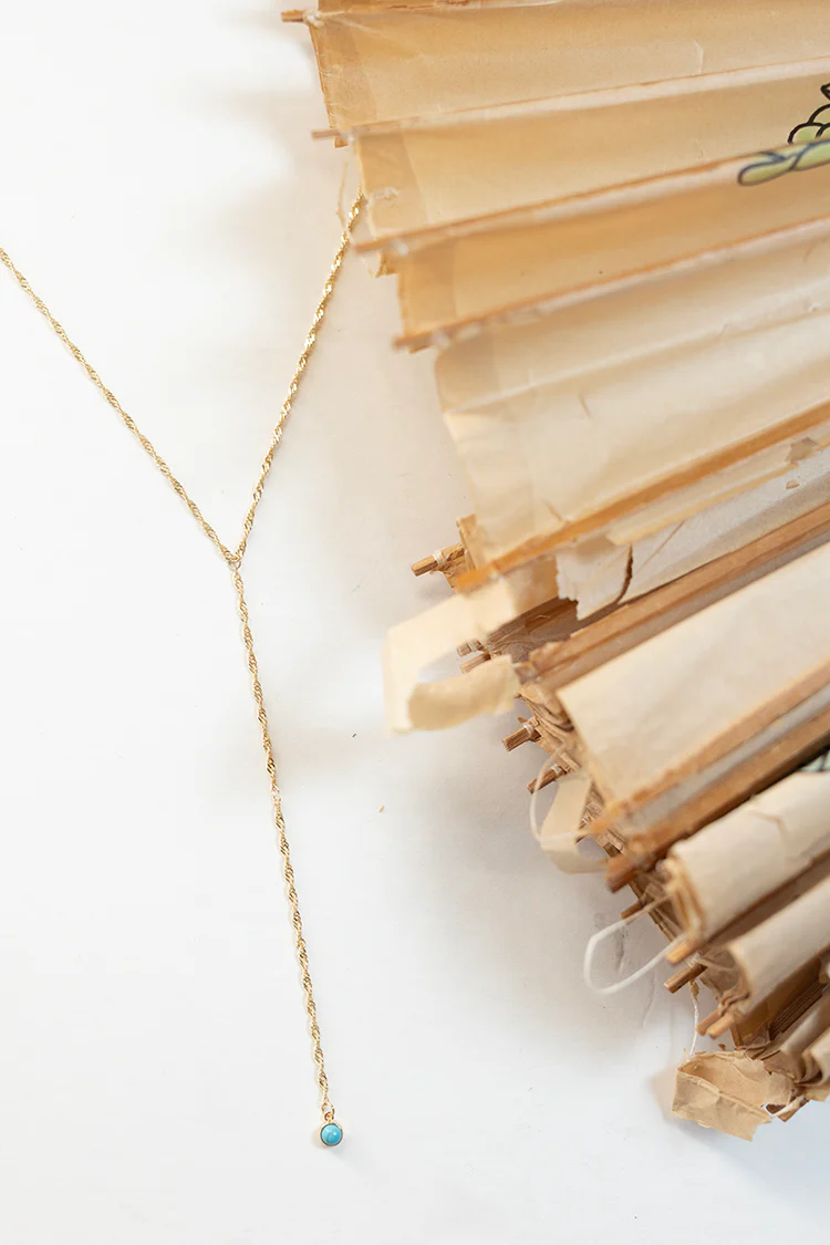 Gold and Turquoise Lariat Necklace - Image 3