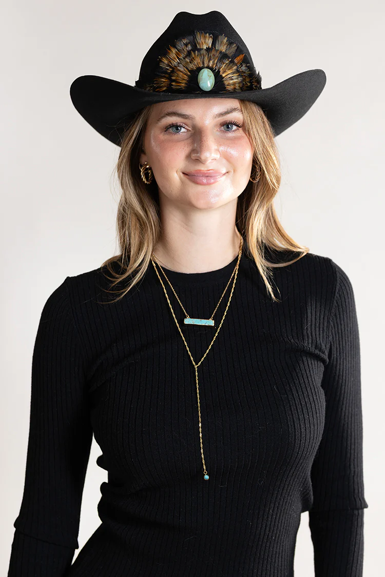 Gold and Turquoise Lariat Necklace - Image 4