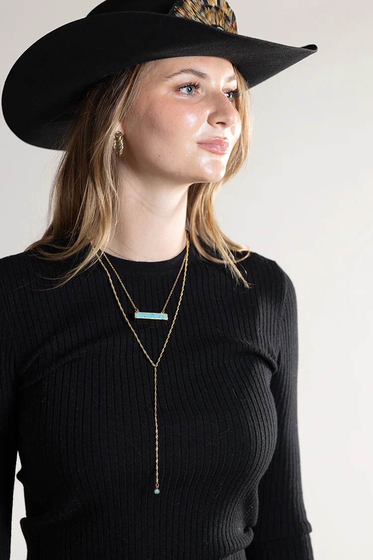 Gold and Turquoise Lariat Necklace - Image 6