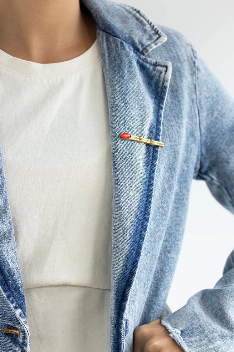 Gold Bamboo with Stone Detail Vintage Tie Clip - Image 3