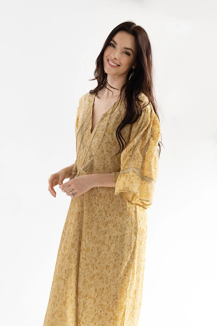Golden Floral Midi Dress - Image 3