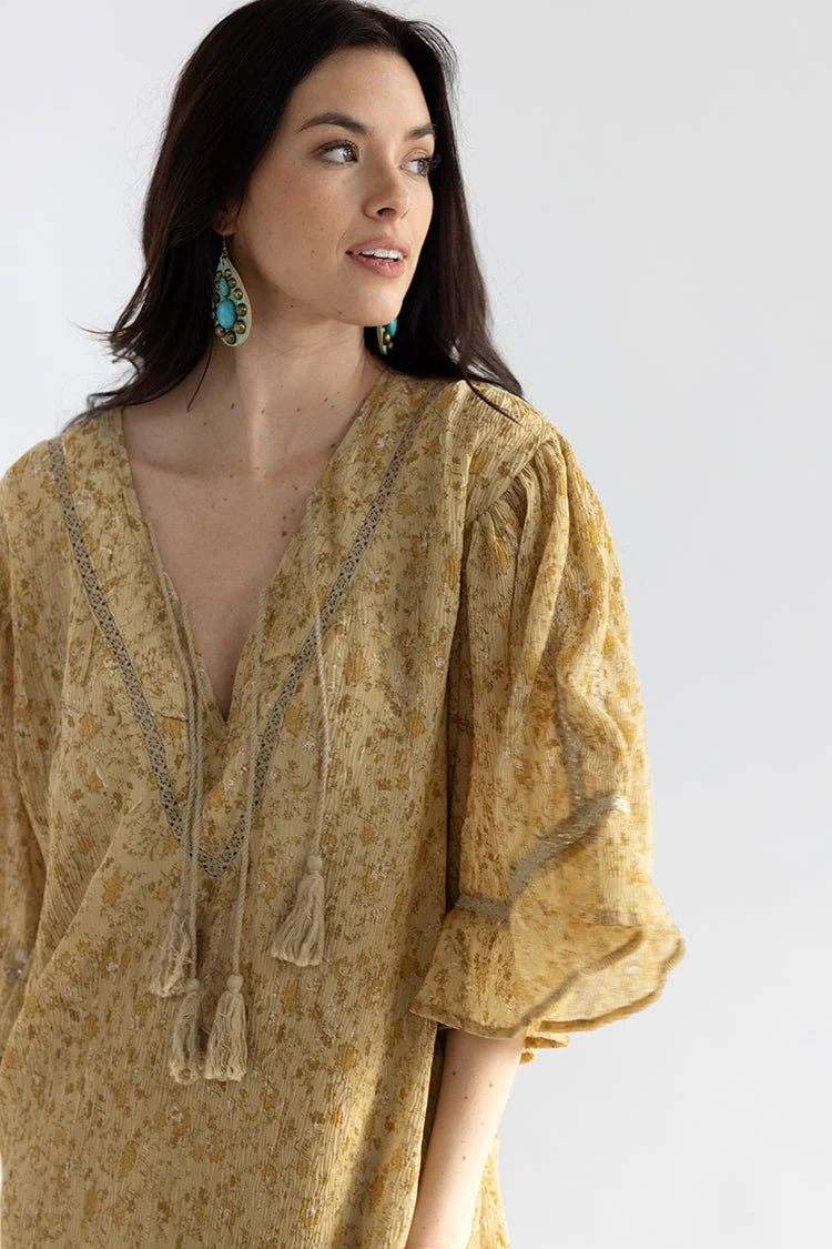 Golden Floral Midi Dress - Image 5