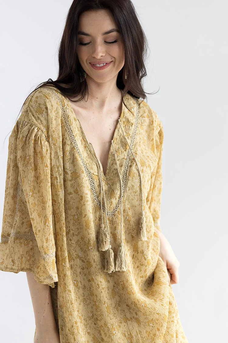 Golden Floral Midi Dress - Image 6