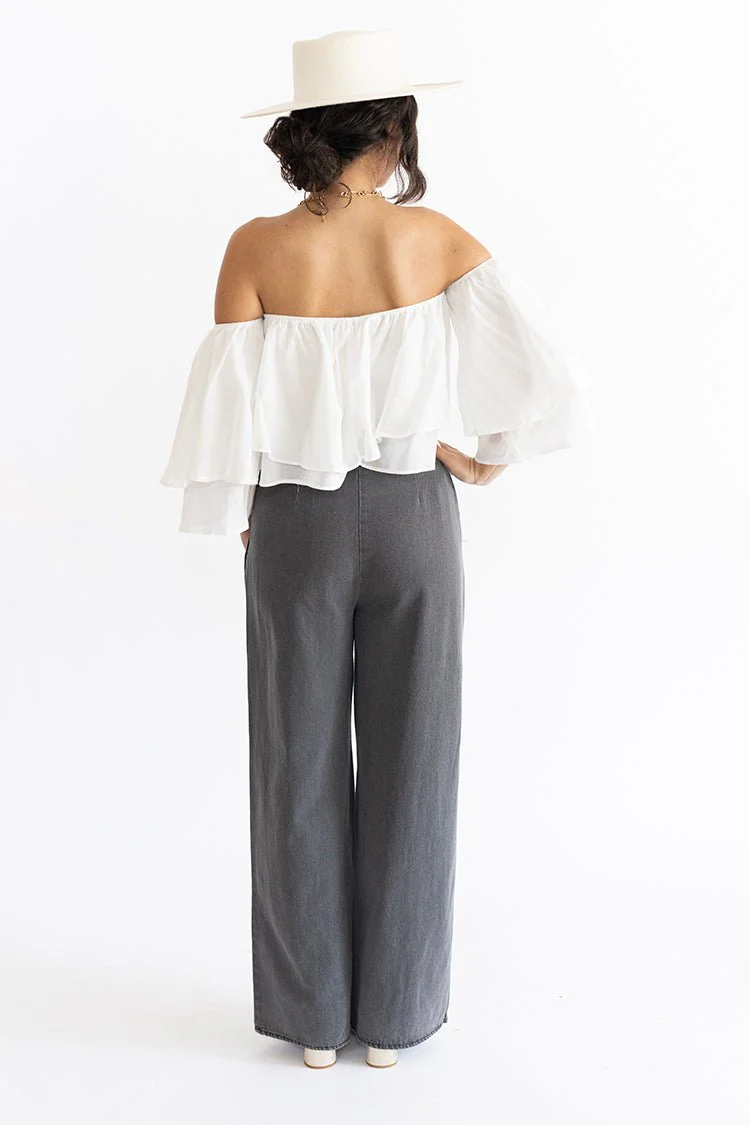 Gray Chambray Flowy Trouser - Image 3