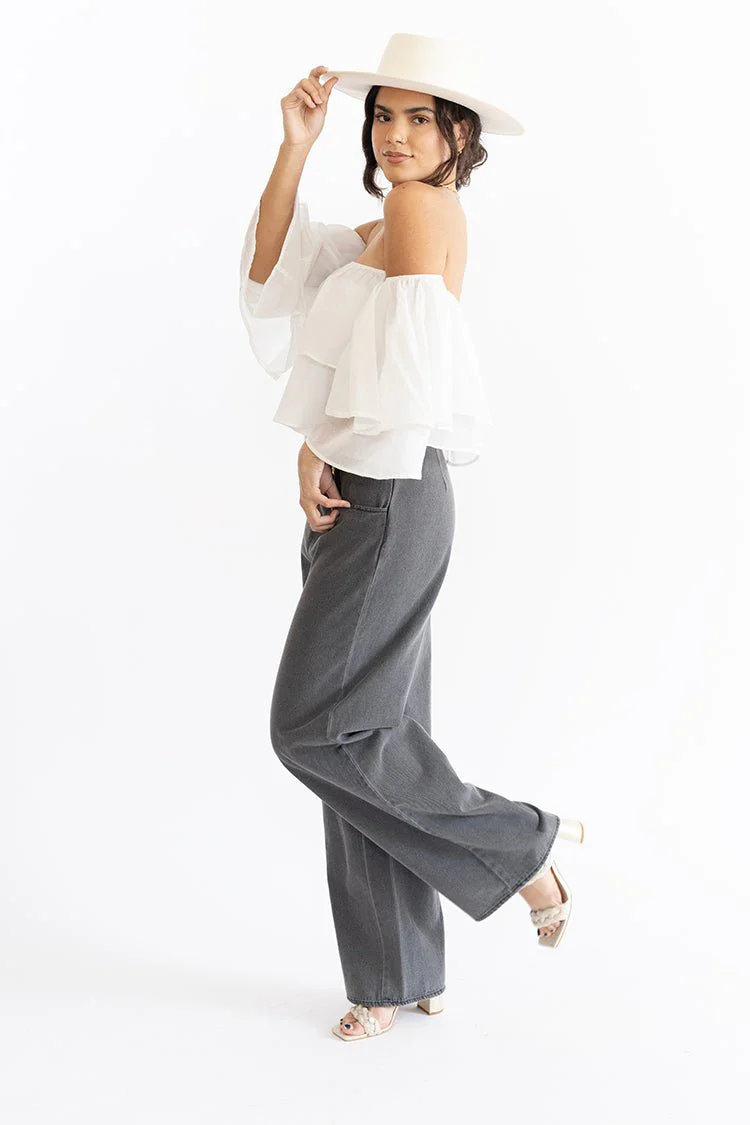 Gray Chambray Flowy Trouser - Image 4