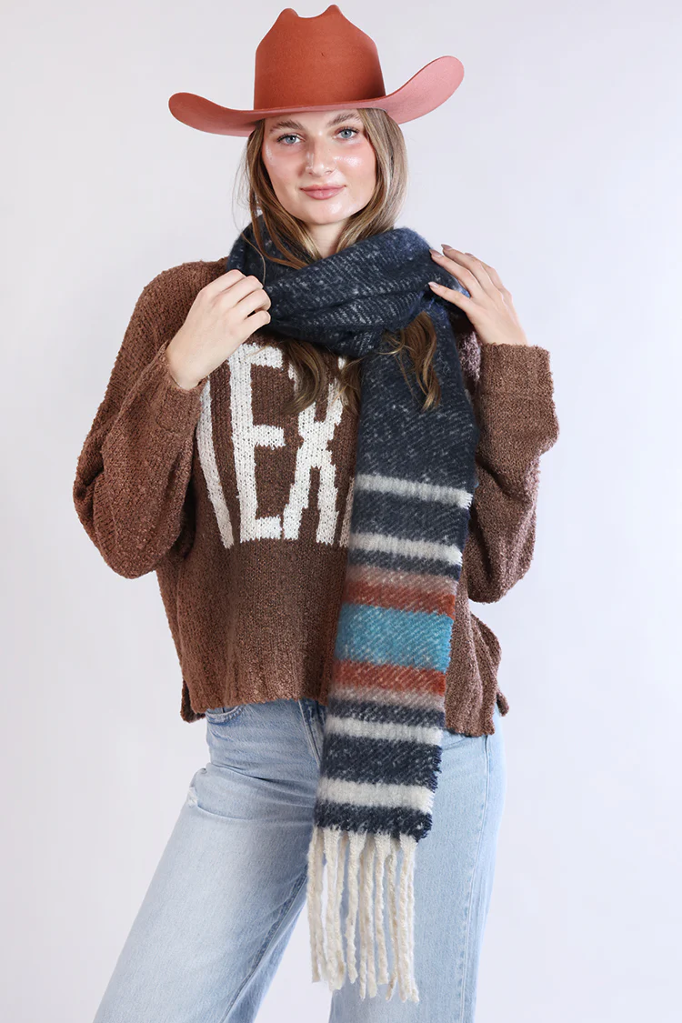 Multi Color Stripe Scarf - Gray - Image 3