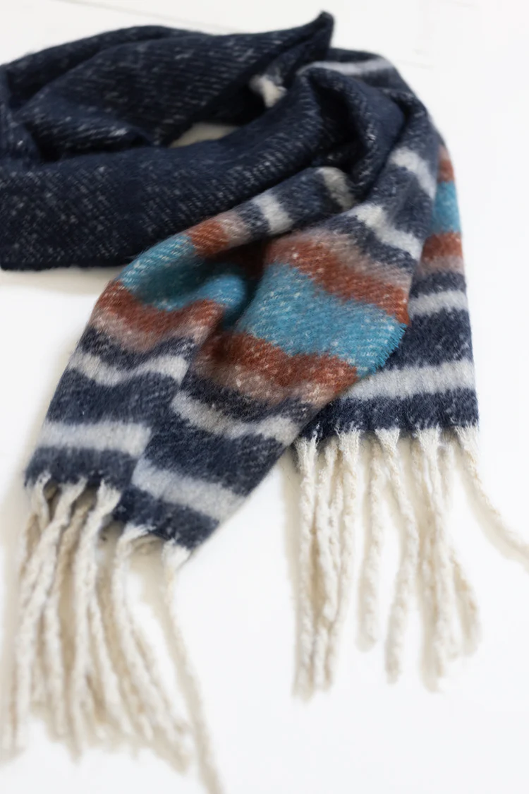 Multi Color Stripe Scarf - Gray - Image 4