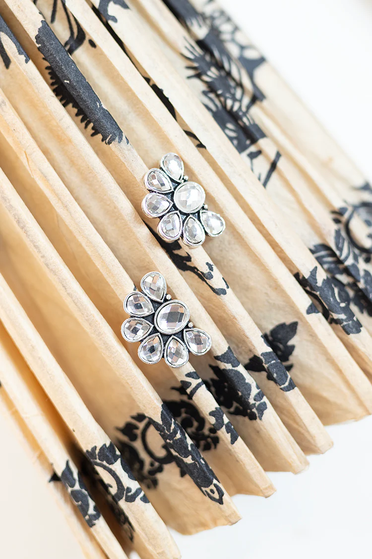 Half Flower Rhinestone Earrings