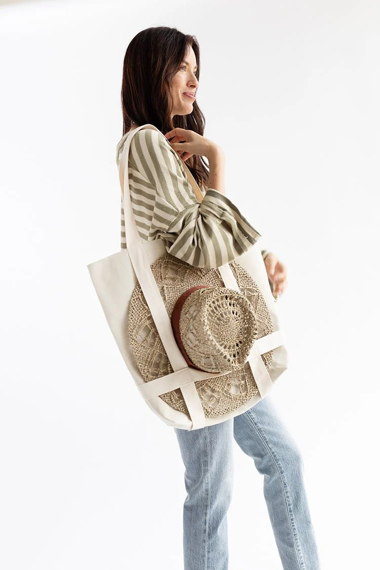 Ivory Canvas Hat Holder Tote Bag - Image 4