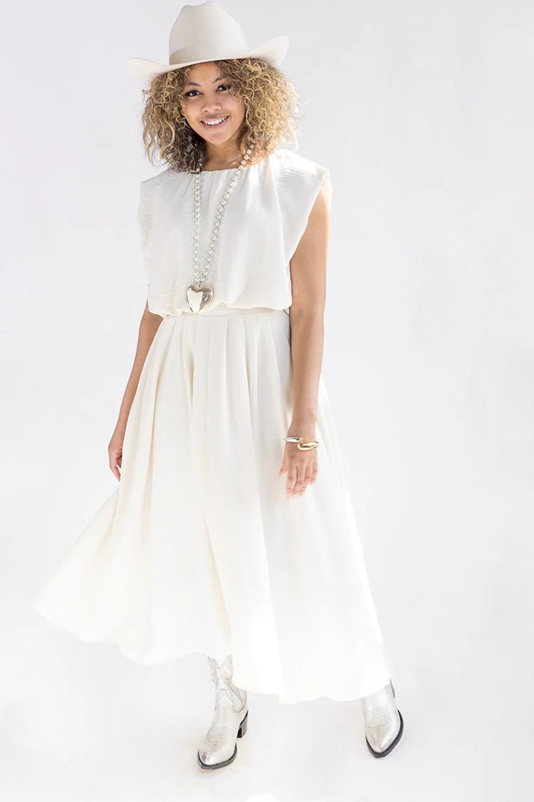 Ivory Pleated Midi Skirt - Image 3