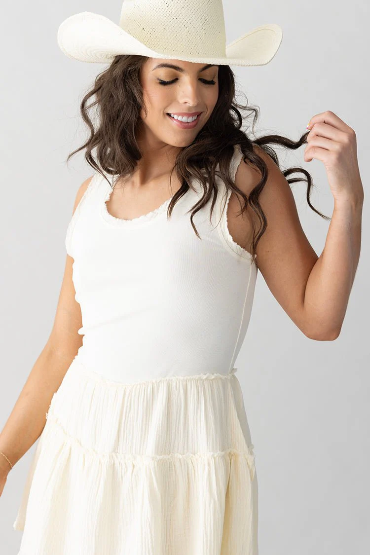 Ivory Jersey Drop Waist Mini Dress - Image 3