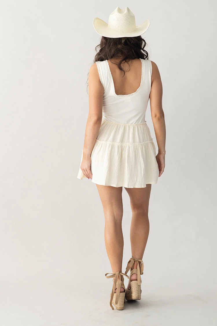 Ivory Jersey Drop Waist Mini Dress - Image 6