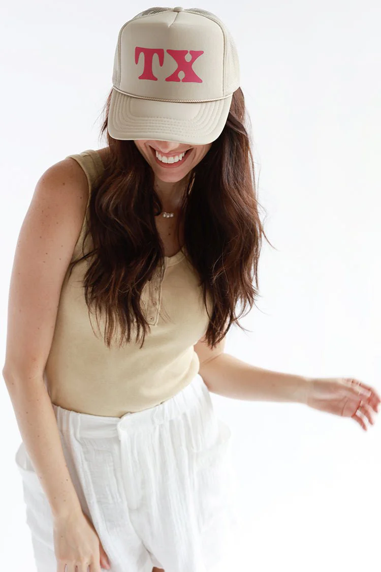 Khaki and Pink "TX" Trucker Hat - Image 5