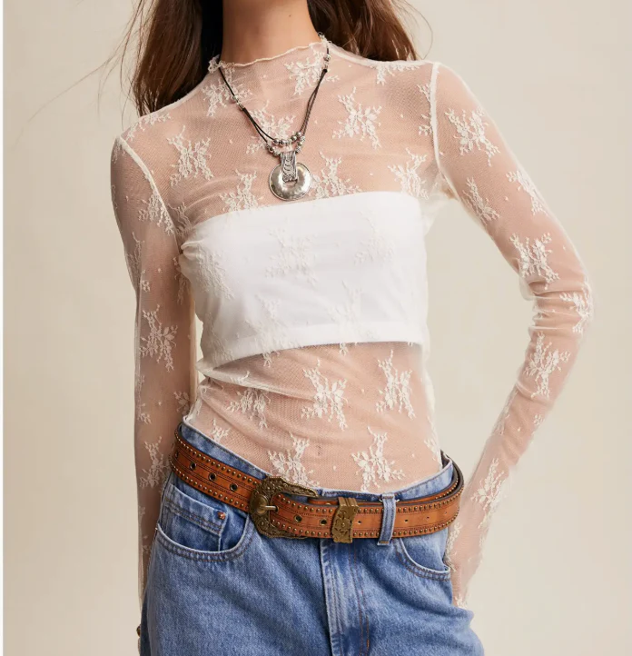 Lace Mock Neck Long-Sleeve Top - Image 11