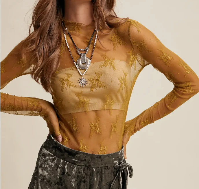 Lace Mock Neck Long-Sleeve Top - Image 12