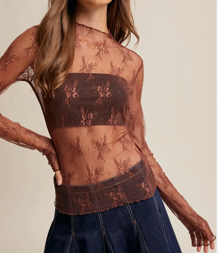 Lace Mock Neck Long-Sleeve Top - Image 13