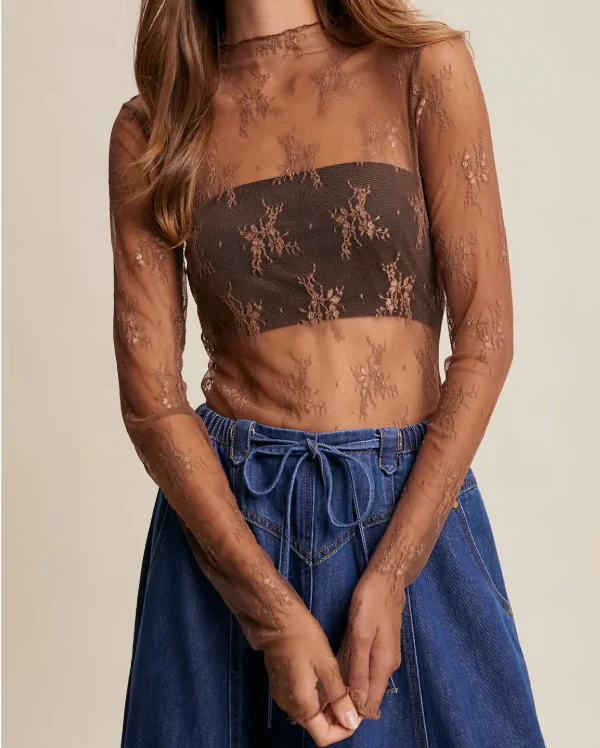 Lace Mock Neck Long-Sleeve Top - Image 8