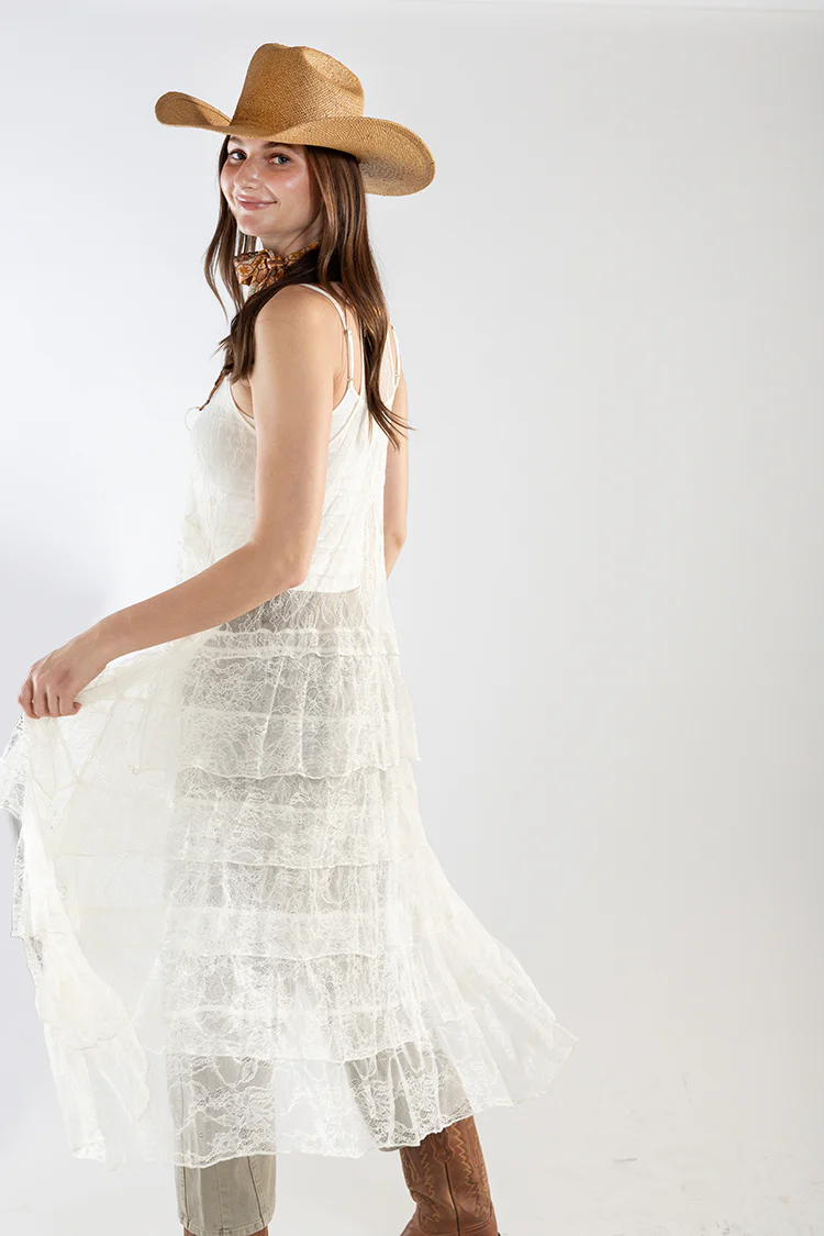 Lace Ruffle Tiered Duster - Cream