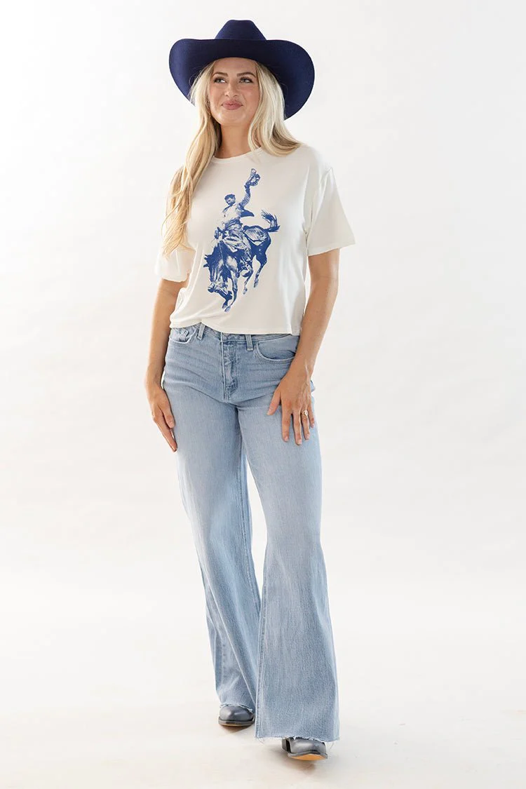 Light Wash Distressed Hem Wide Leg Jeans