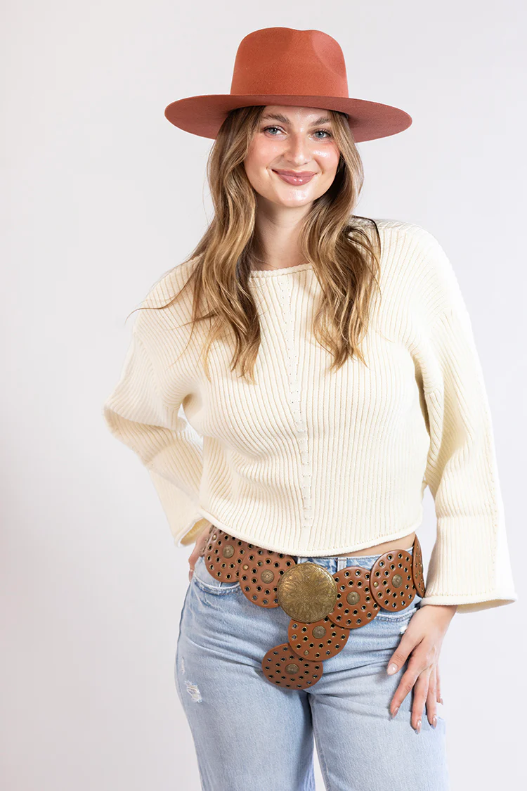 Long-Sleeve Ribbed Sweater with Rolled Hem - Cream - Image 6