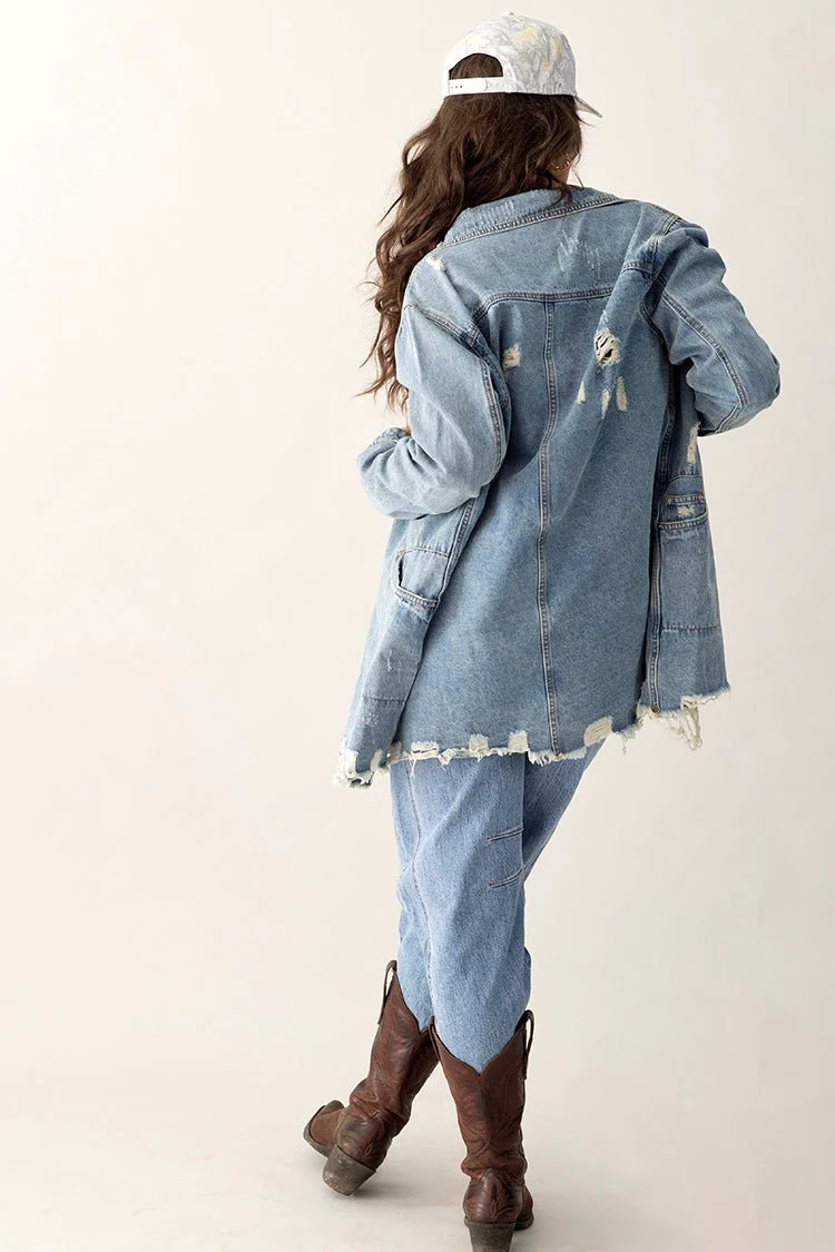 Medium Washed Denim Western Shacket - Image 4