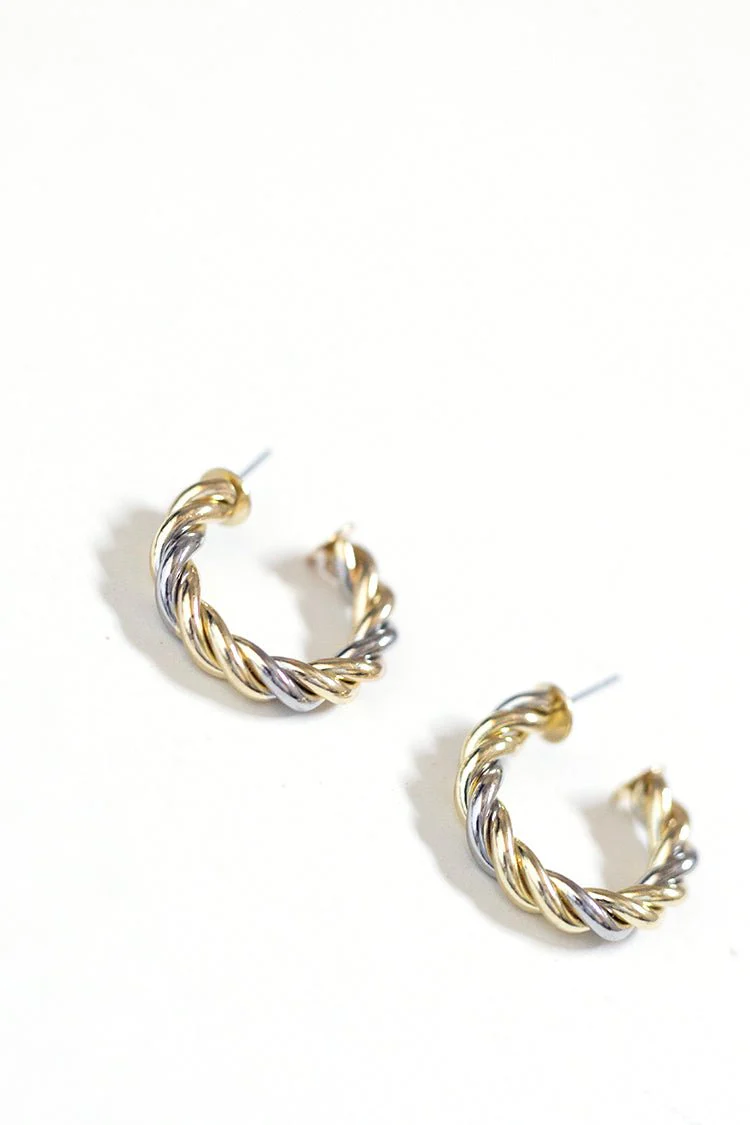 Mixed Metal Twisted Hoop Earrings - Image 2