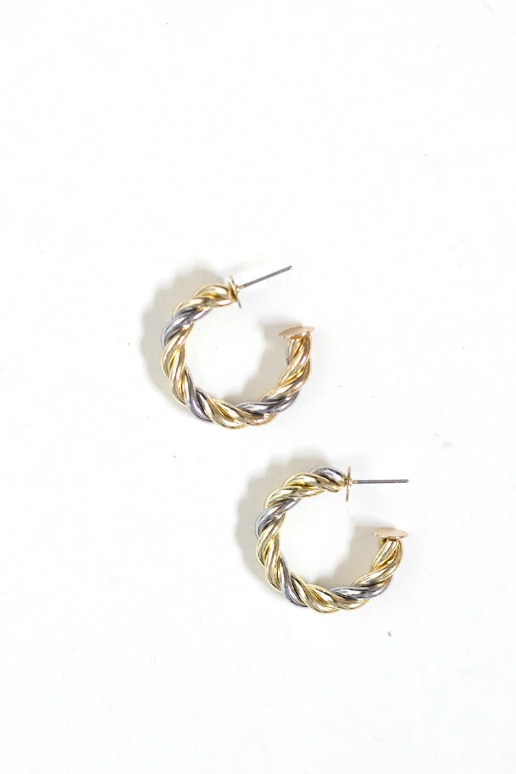 Mixed Metal Twisted Hoop Earrings - Image 4