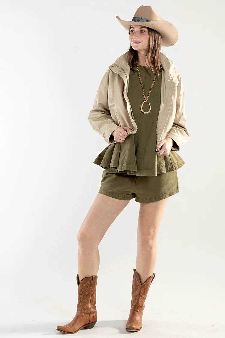 Pleated Crop Jacket - Khaki - Image 2