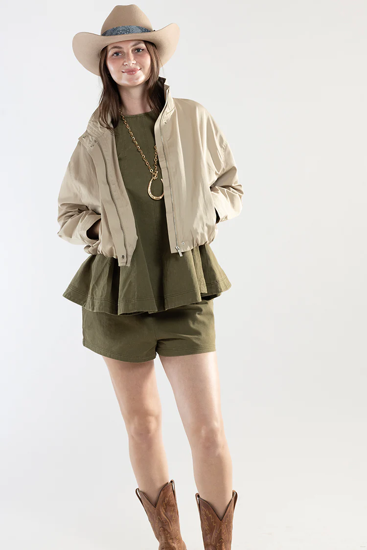 Pleated Crop Jacket - Khaki - Image 5