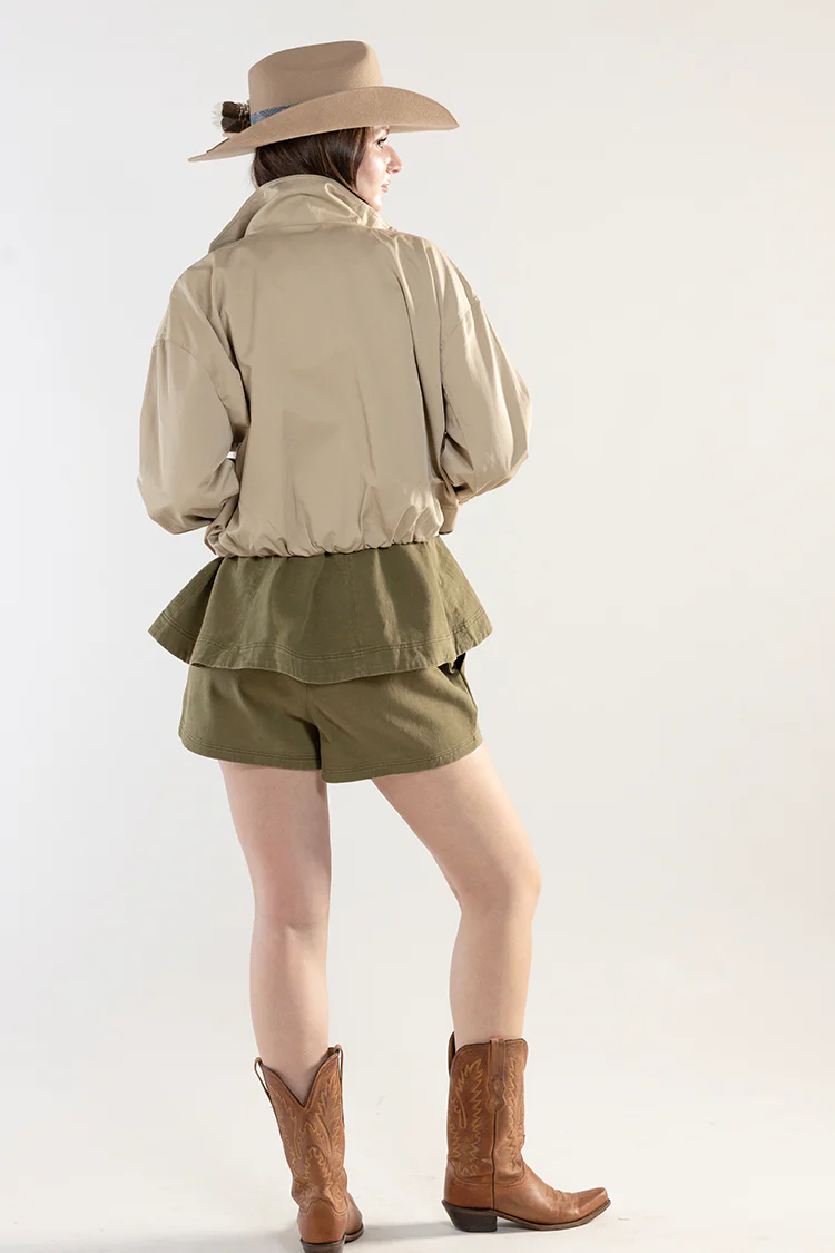 Pleated Crop Jacket - Khaki - Image 6