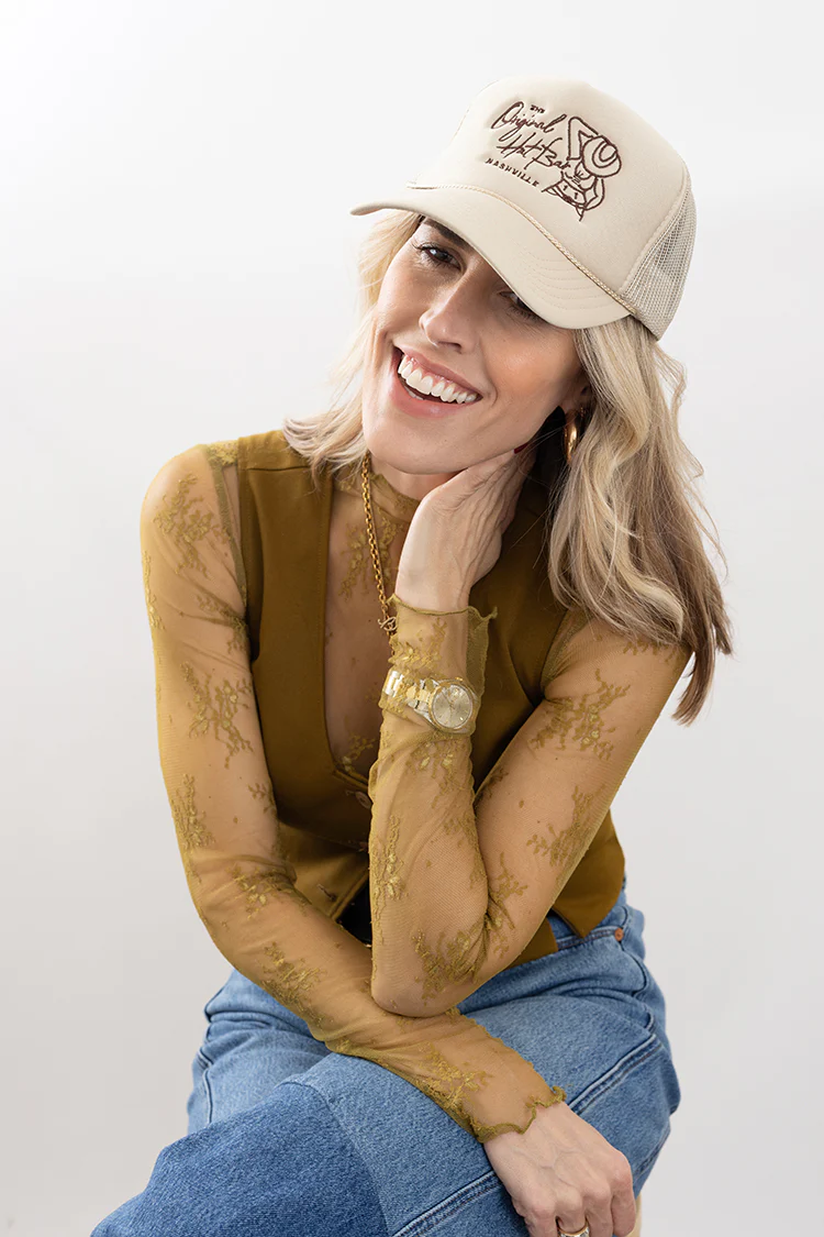 Nashville Cowgirl Embroidered Trucker Hat - Khaki