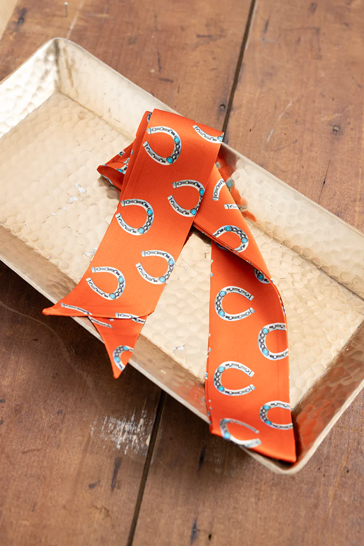 Orange Horseshoe Print Twilly Scarf