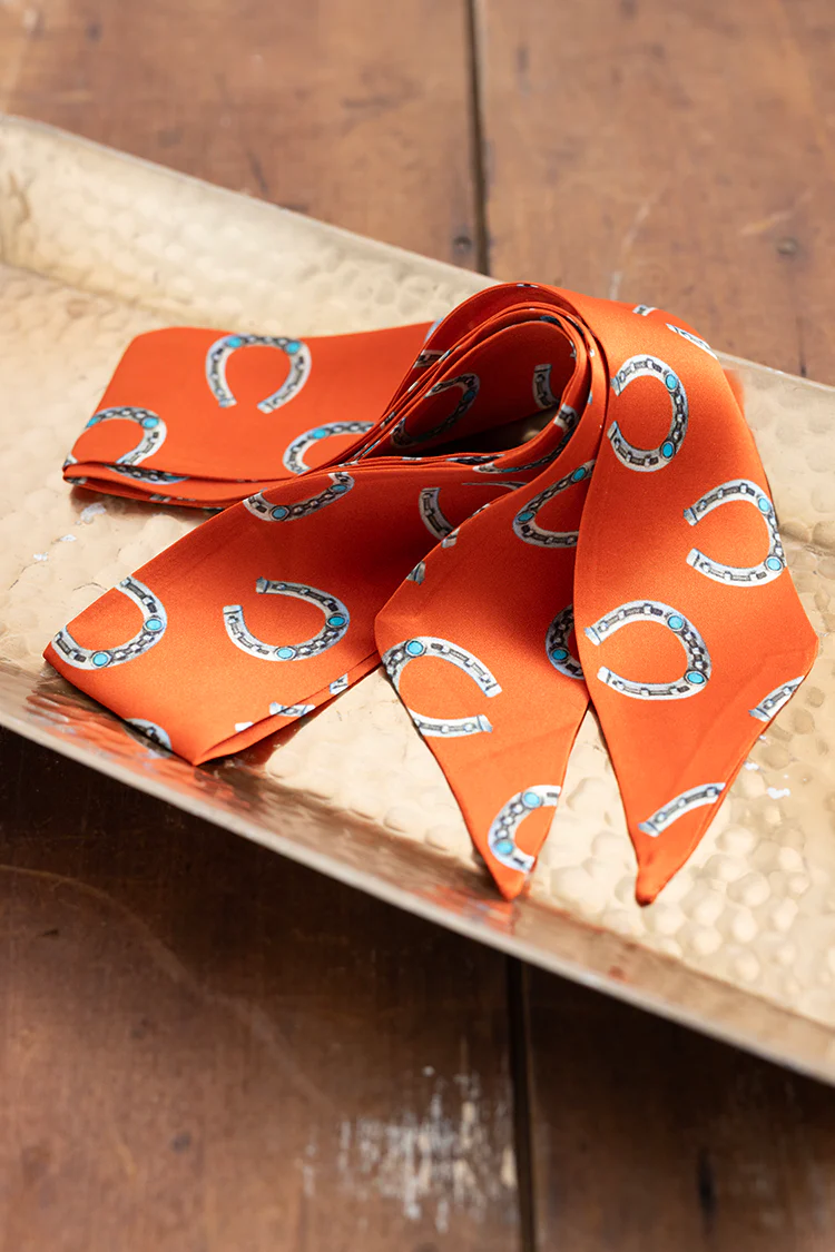 Orange Horseshoe Print Twilly Scarf - Image 3