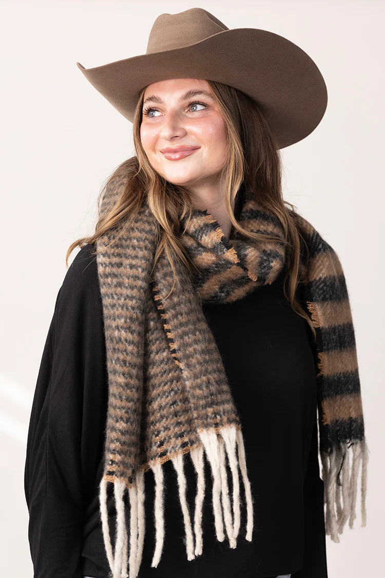 Brown and Black Stripe Scarf - Image 3