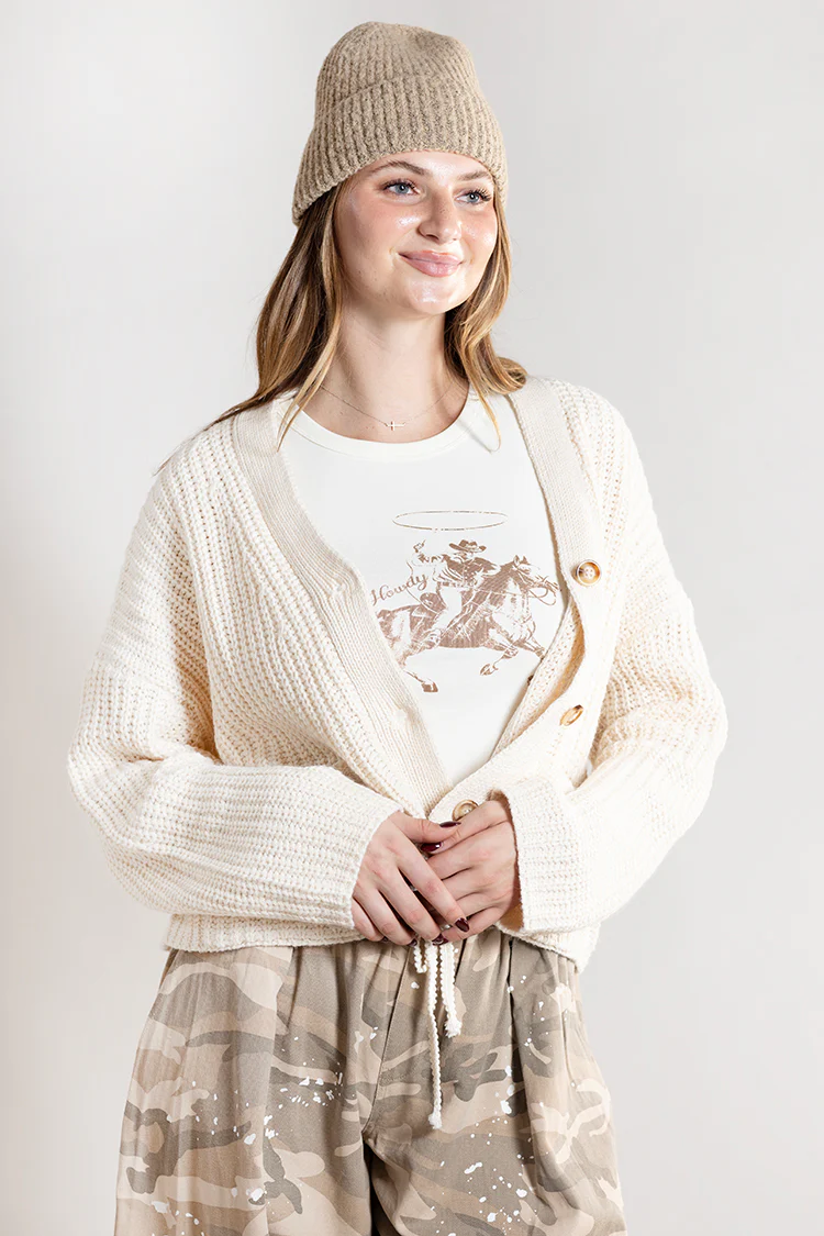 Oversized Ribbed Sweater Cardigan - Cream - Image 2