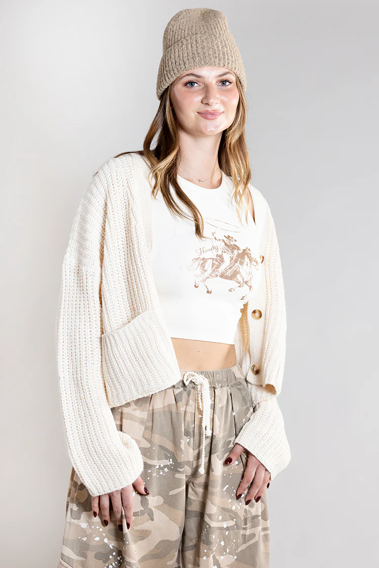 Oversized Ribbed Sweater Cardigan - Cream - Image 5