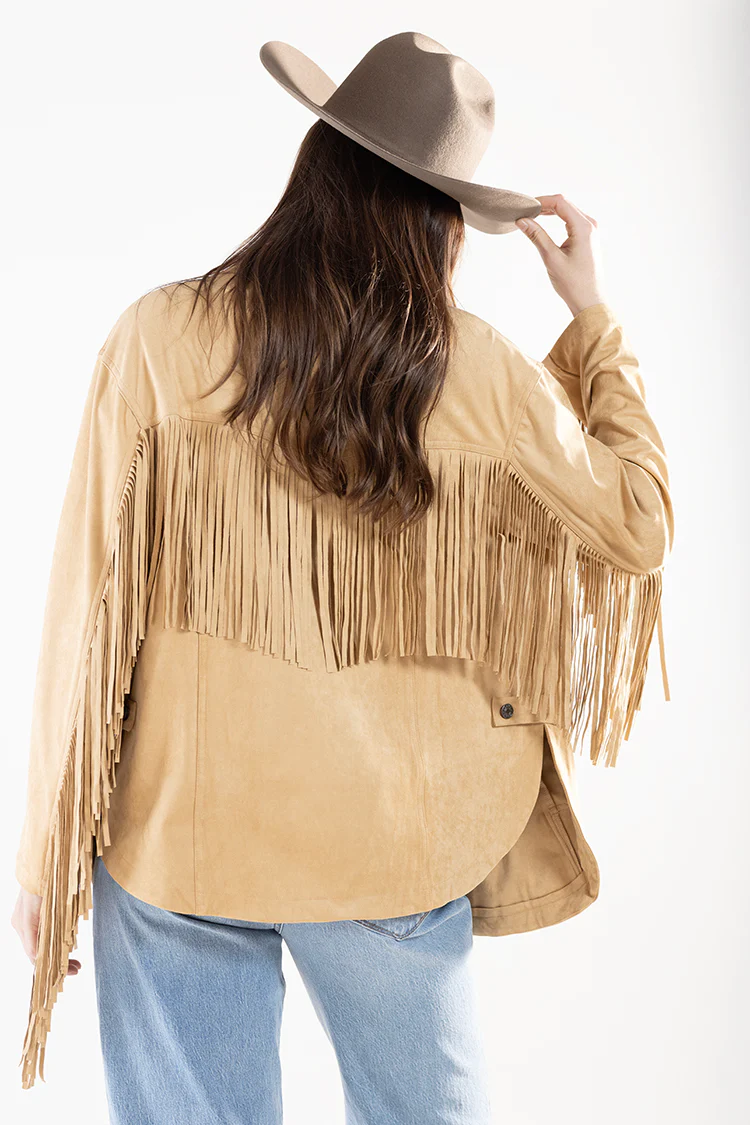 Oversized Suede Fringe Jacket - Camel