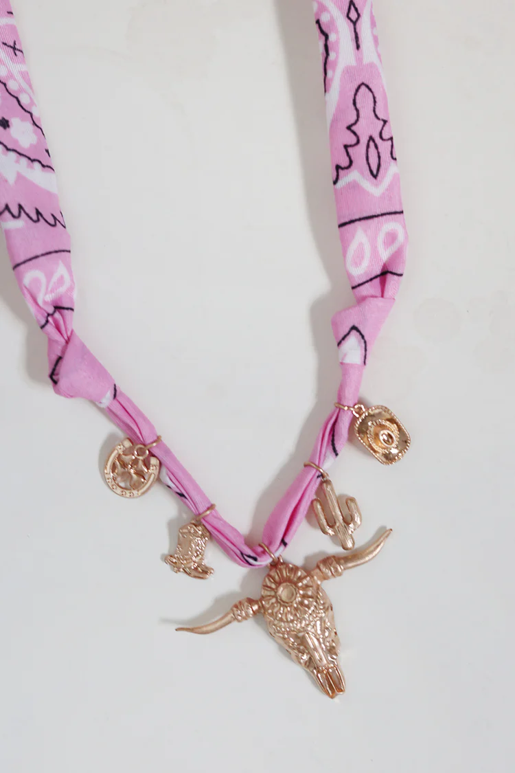 Pink Western Bandana Charm Necklace
